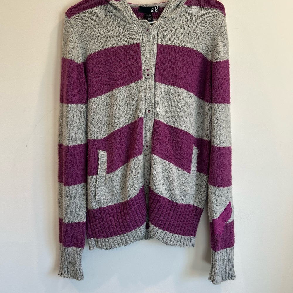 Fox Purple and Gray Striped Cardigan Sweater